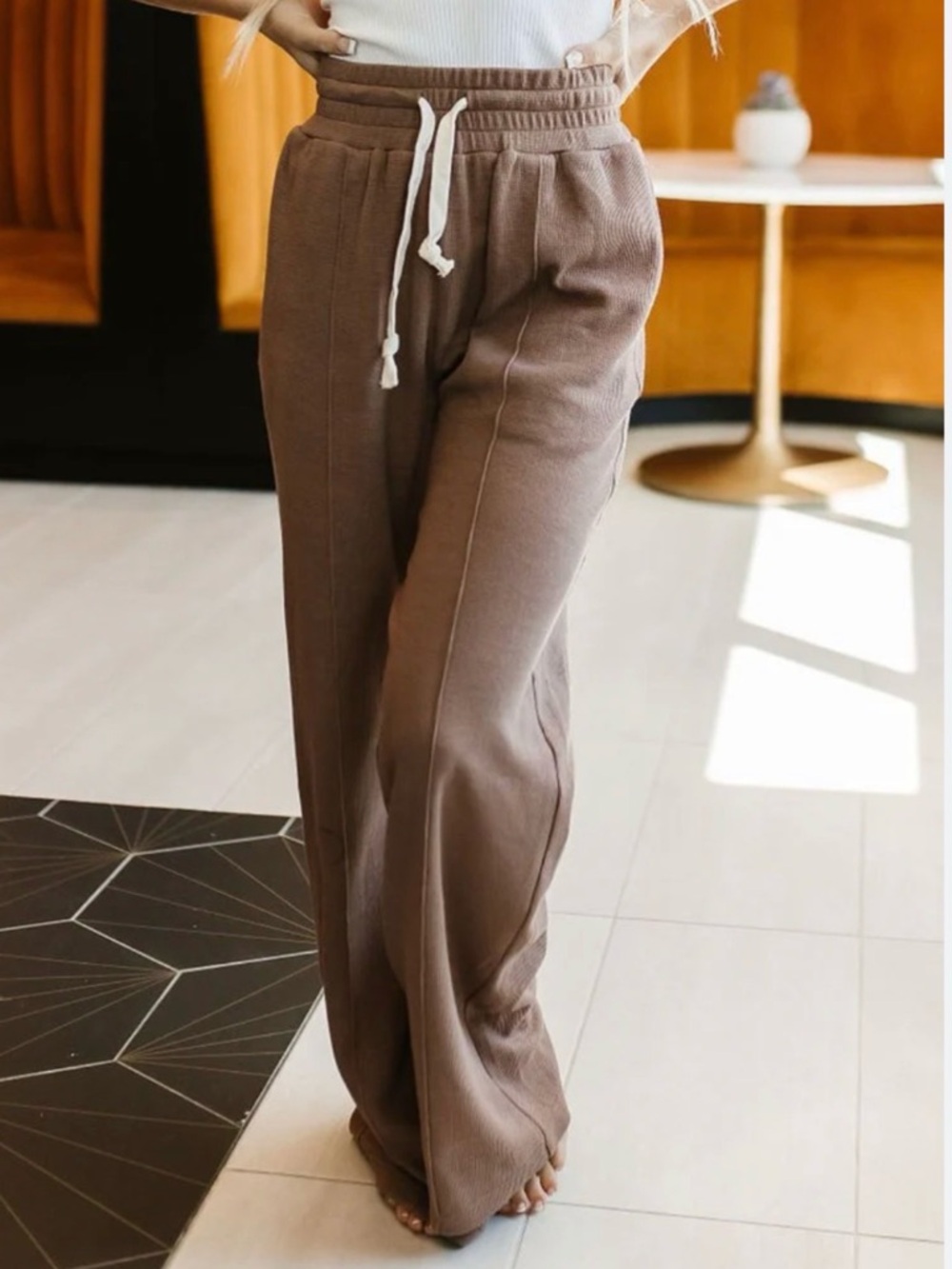AMPERSAND AVE Wide-Leg Knit Pants in Mocha